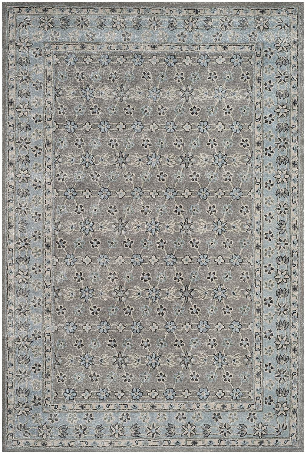 SAFAVIEH Bella Ridley Traditional Floral Wool Area Rug, Silver/Light Blue, 6' x 9'