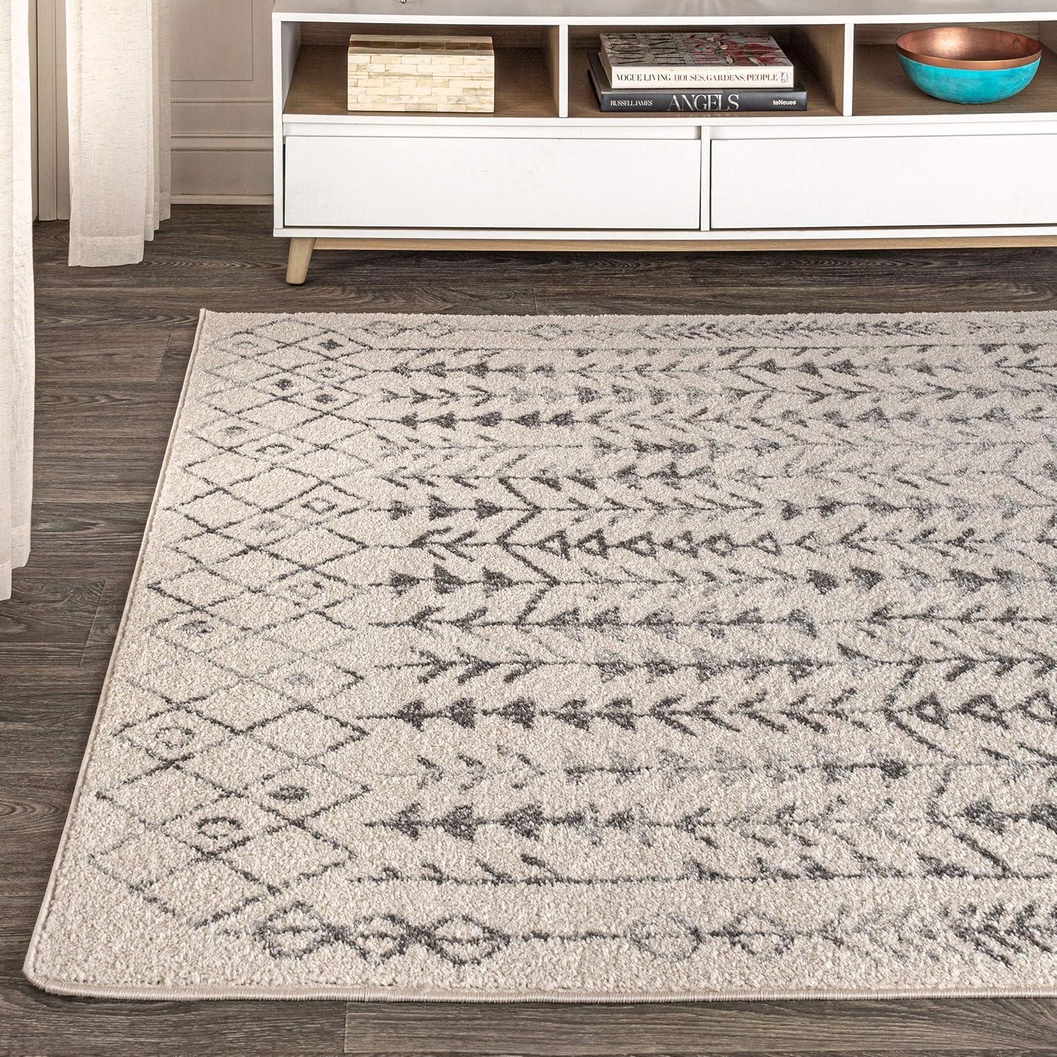8'x10' Ziri Moroccan Geometric Area Rug, Cream/Gray - JONATHAN Y