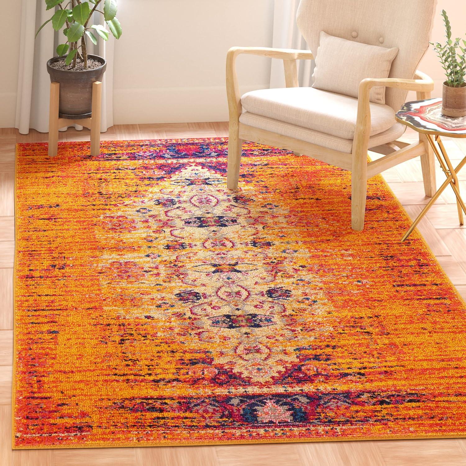 Monaco MNC209 Power Loomed Indoor Area Rug - Orange/Multi - 8'x11' - Safavieh.
