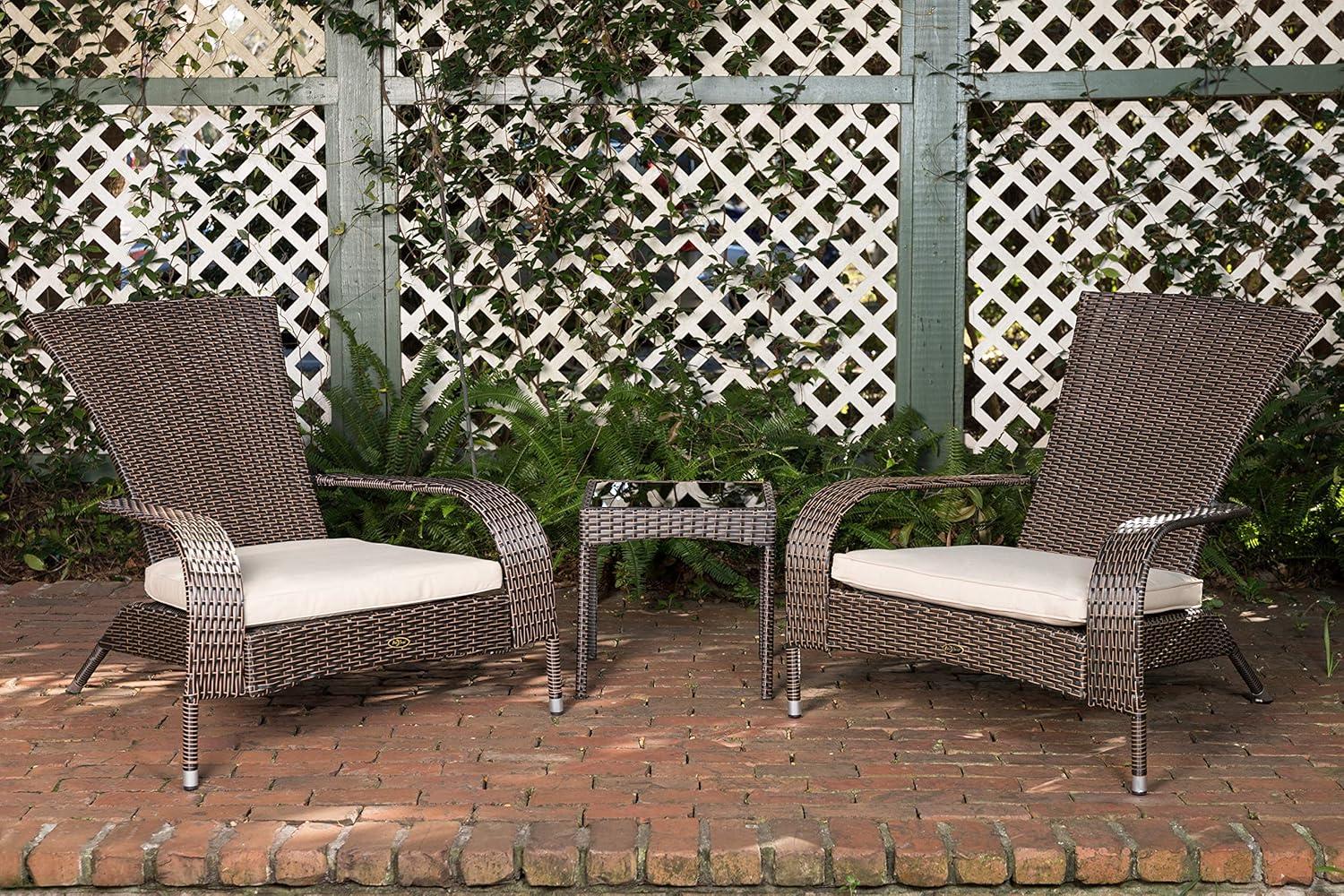 PatioSense Duplex Patio Sense Coconino Wicker Conversation Set, Durable Adirondack Style Chairs Includes Khaki Cushions - Mocha