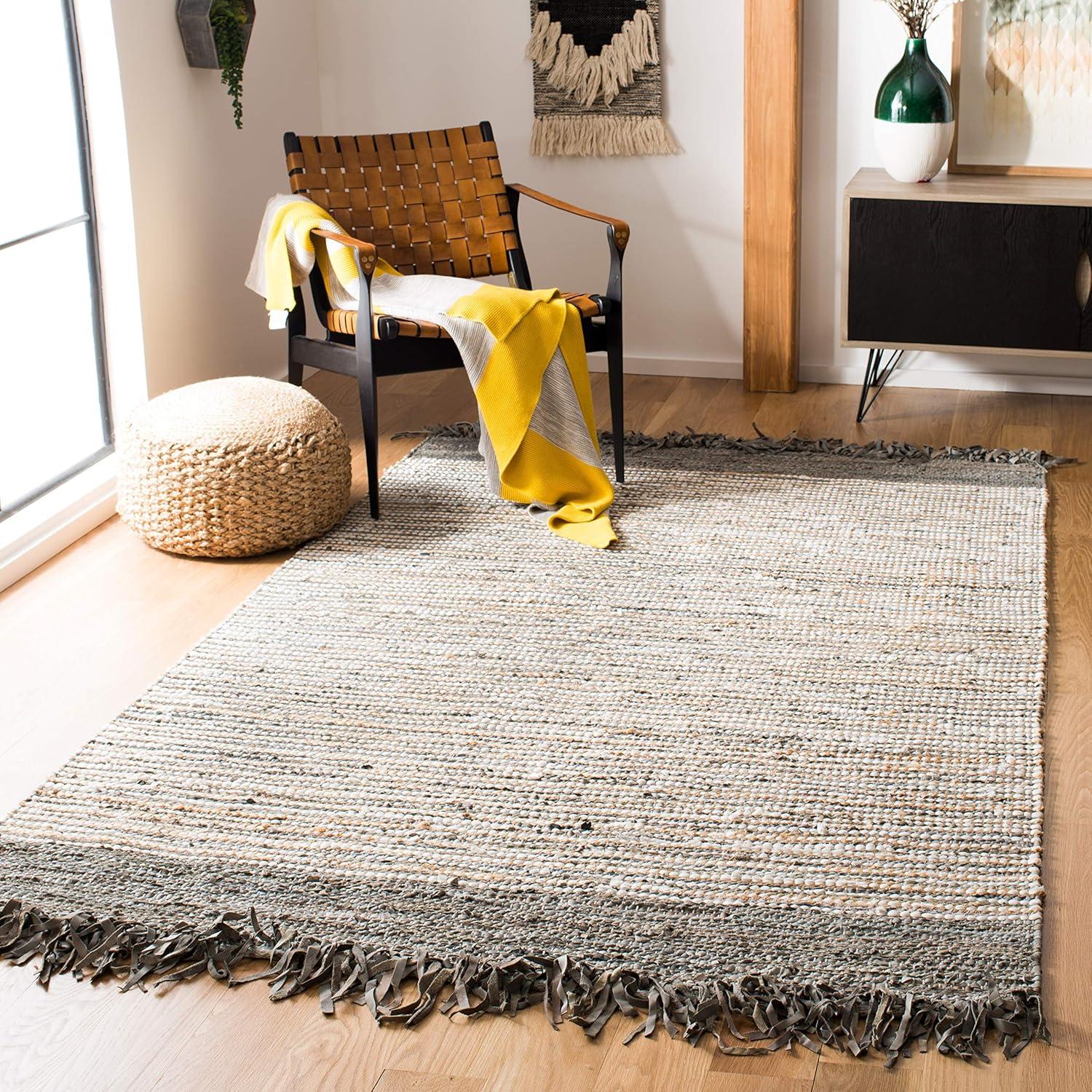 Vintage Leather VTL373 Hand Woven Indoor Accent Rug - Grey/Multi - 2'3"x4' - Safavieh.