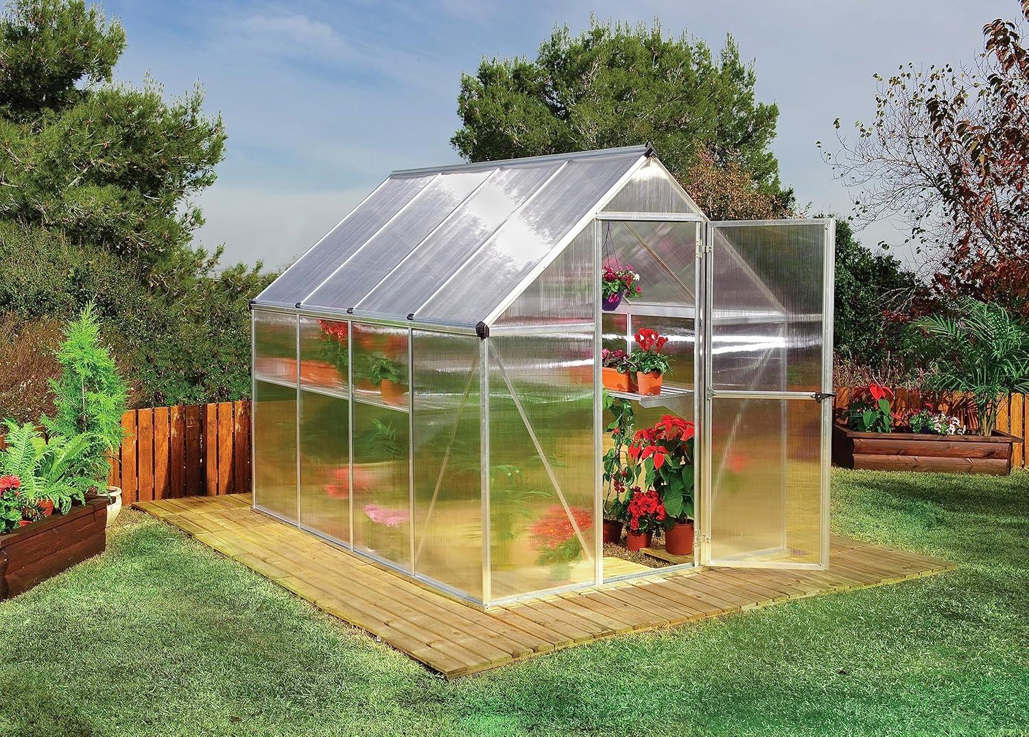 Silver Polycarbonate Aluminum Frame Walk-In Greenhouse 6' x 8'