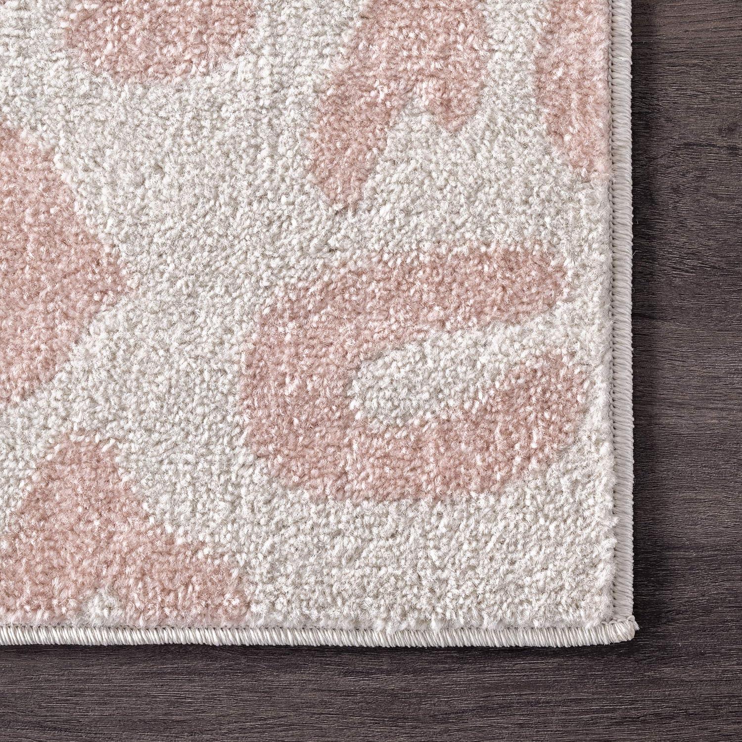 Reversible Baby Pink Leopard Print Synthetic Rug, 5' x 7'