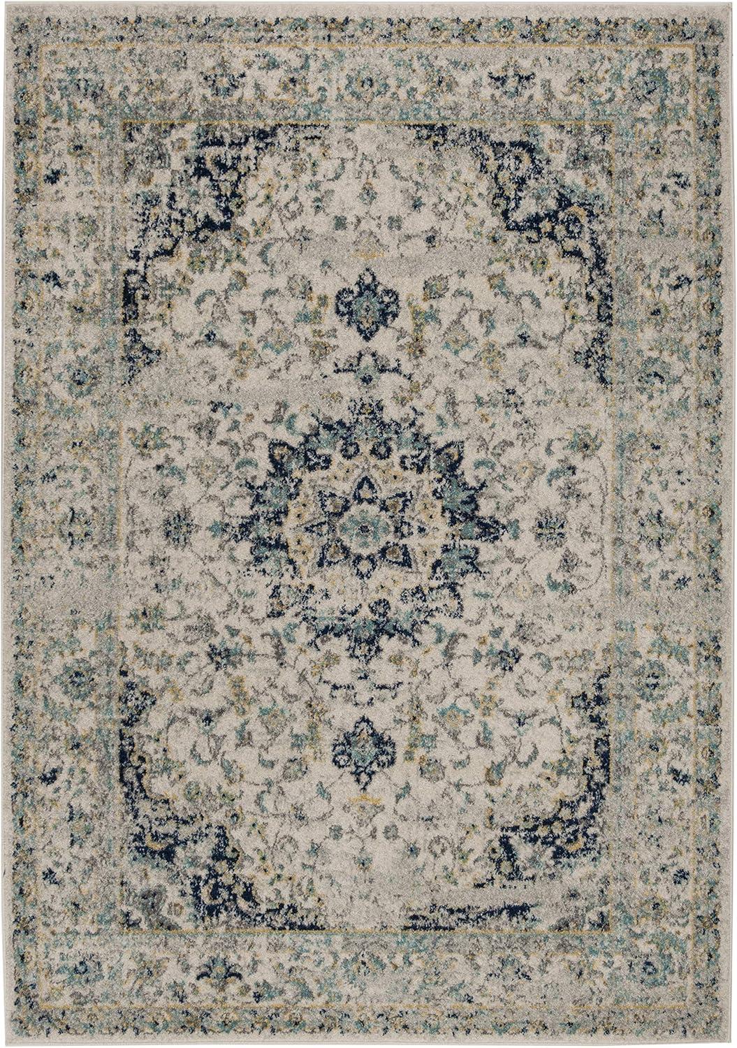 SAFAVIEH Madison Mattie Overdyed Floral Area Rug, Ivory/Blue, 5'3" x 7'6"