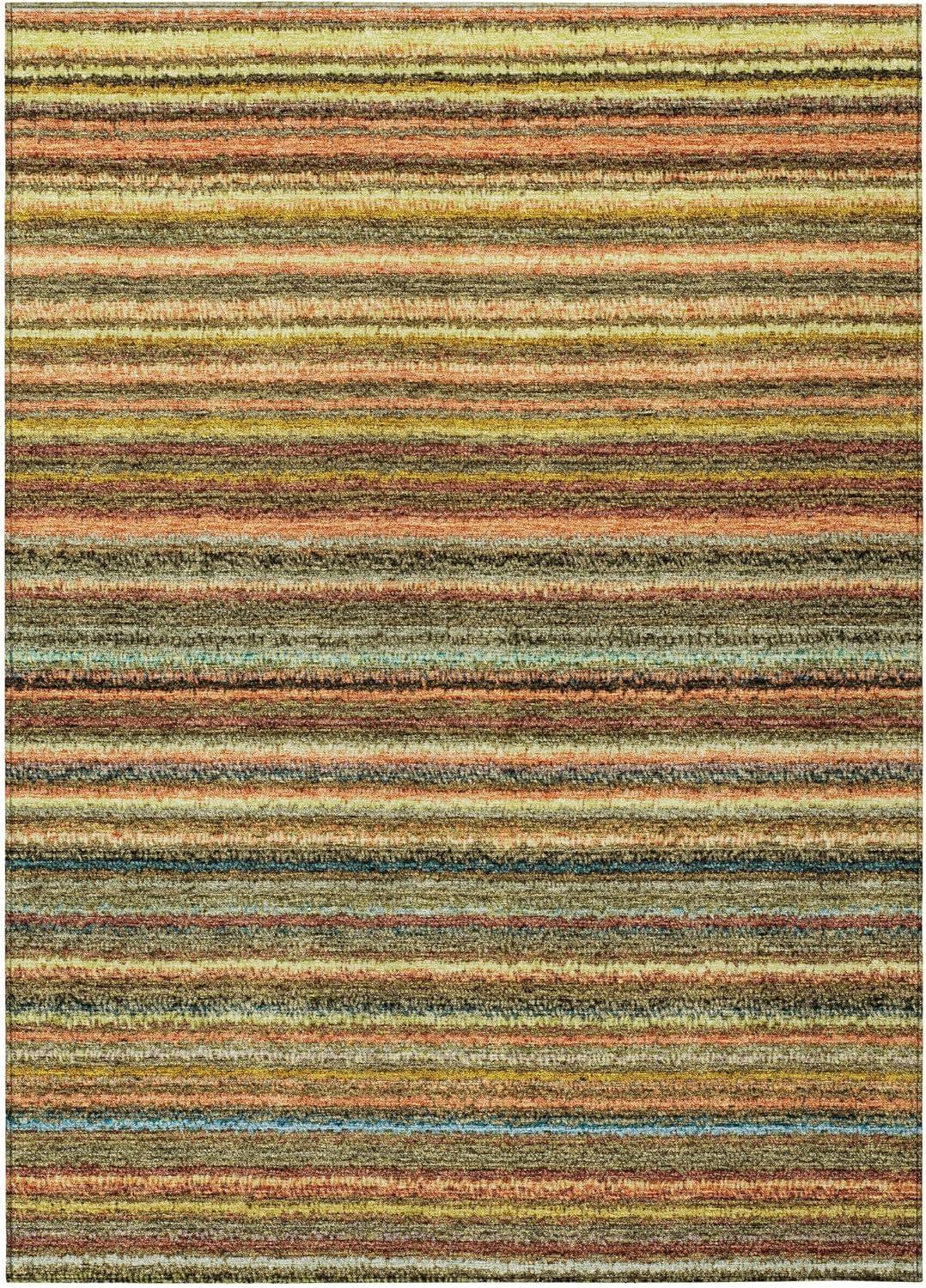 Coral and Multicolor Striped Synthetic Rectangular Rug 2'6" x 3'10"