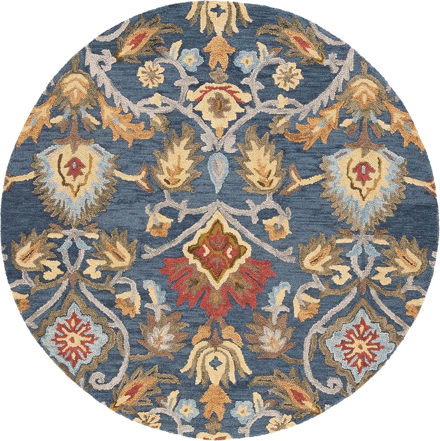 SAFAVIEH Blossom Lennon Floral Wool Area Rug, Navy/Multi, 9' x 9' Round