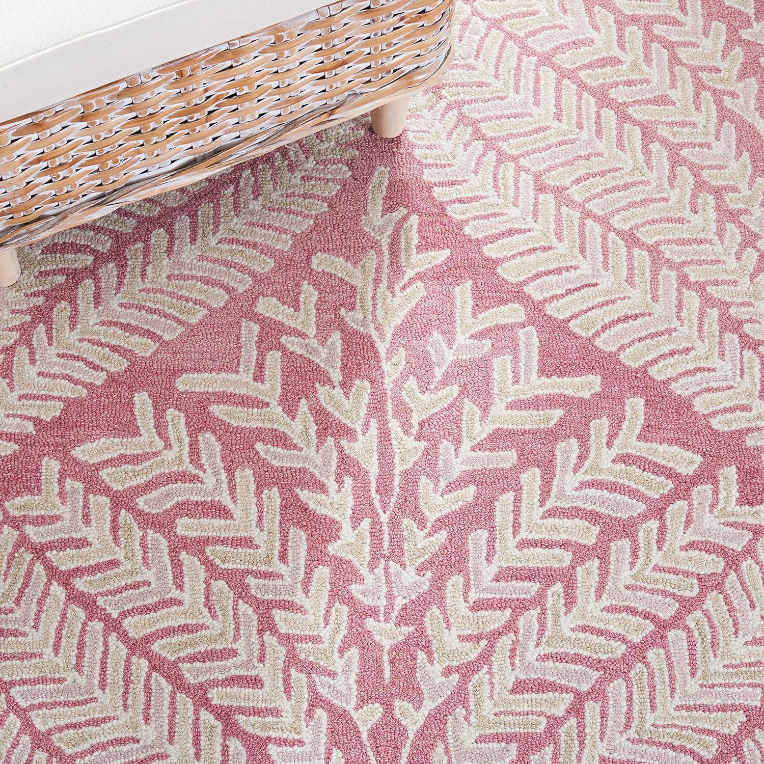 SAFAVIEH Capri Proinsias Leaves Wool Area Rug, Pink/Ivory, 8' x 8' Square