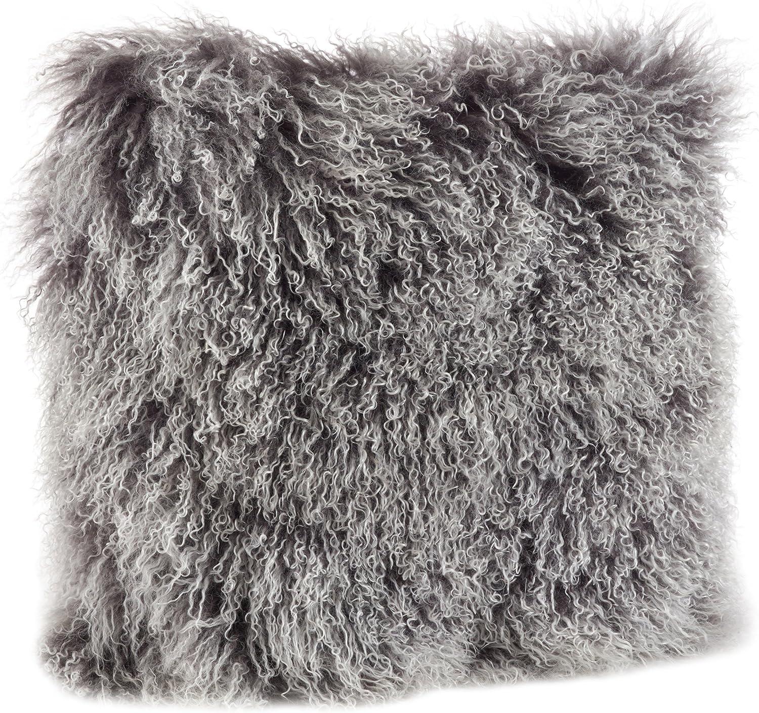 SARO 3564.CK20S 20 in. Wool Mongolian Lamb Fur Throw Pillow - Charcoal