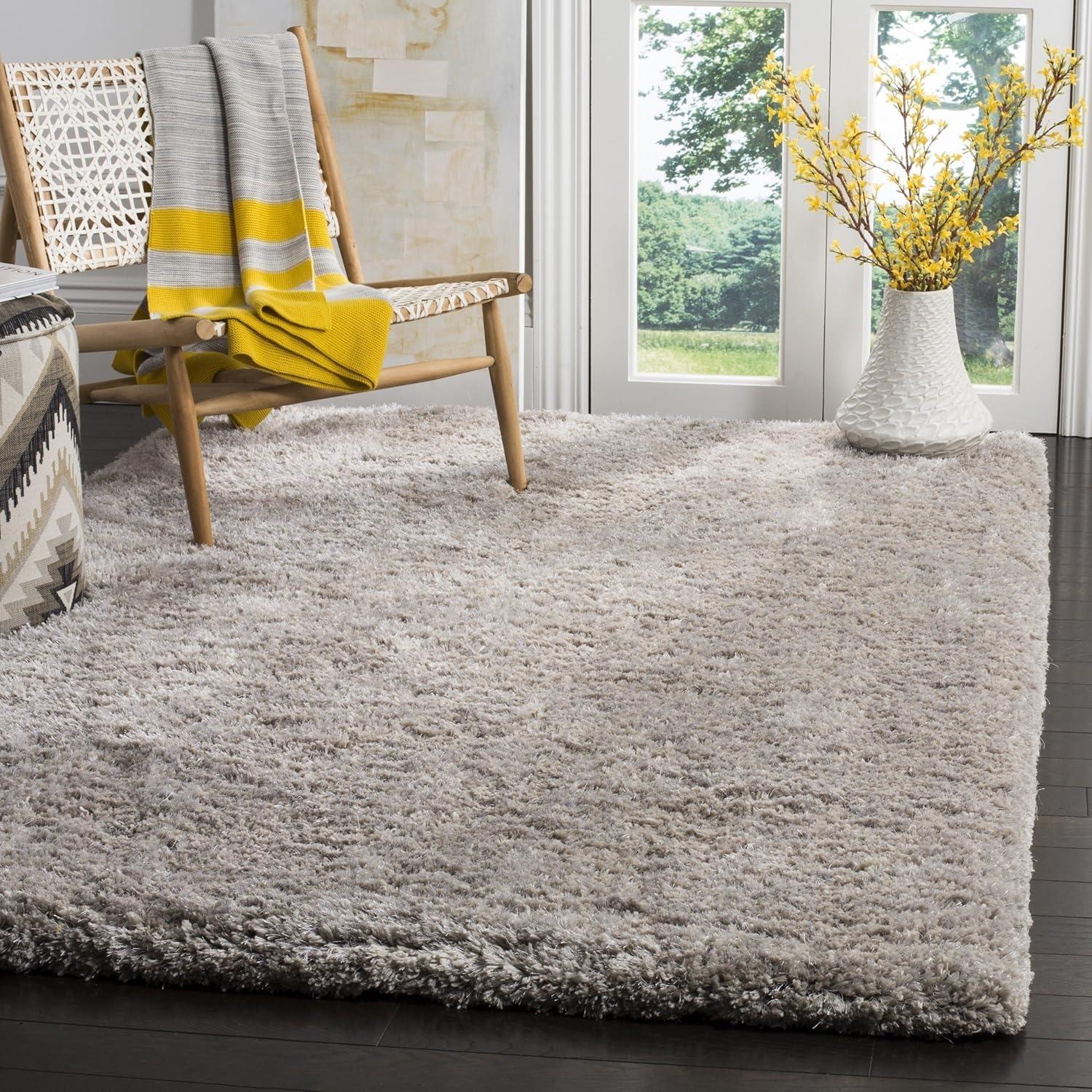 Buckwheat Beige Hand-Knotted Wool and Viscose Area Rug