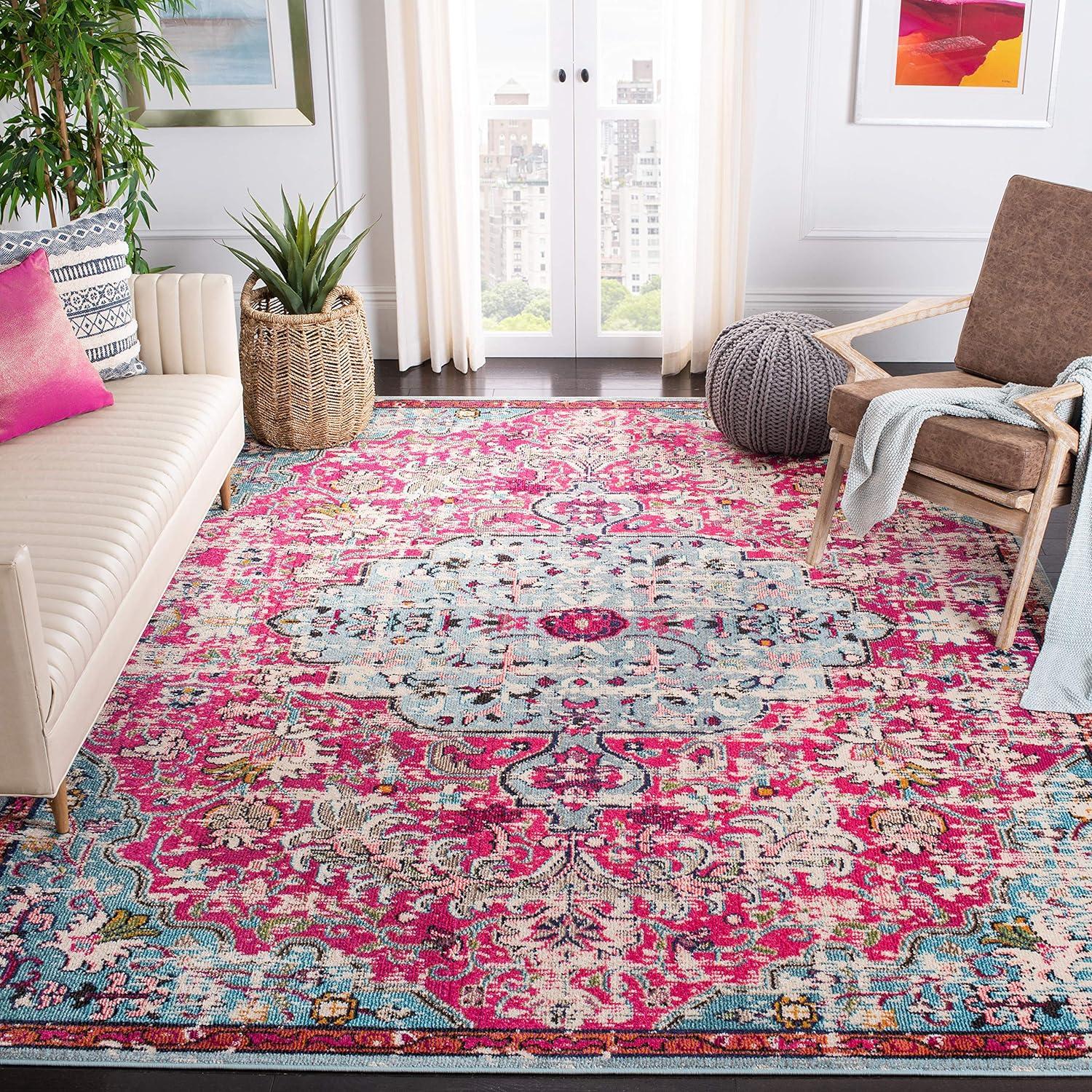 SAFAVIEH Madison Joandra Vintage Floral Area Rug, Fuchsia/Teal, 9' x 12'