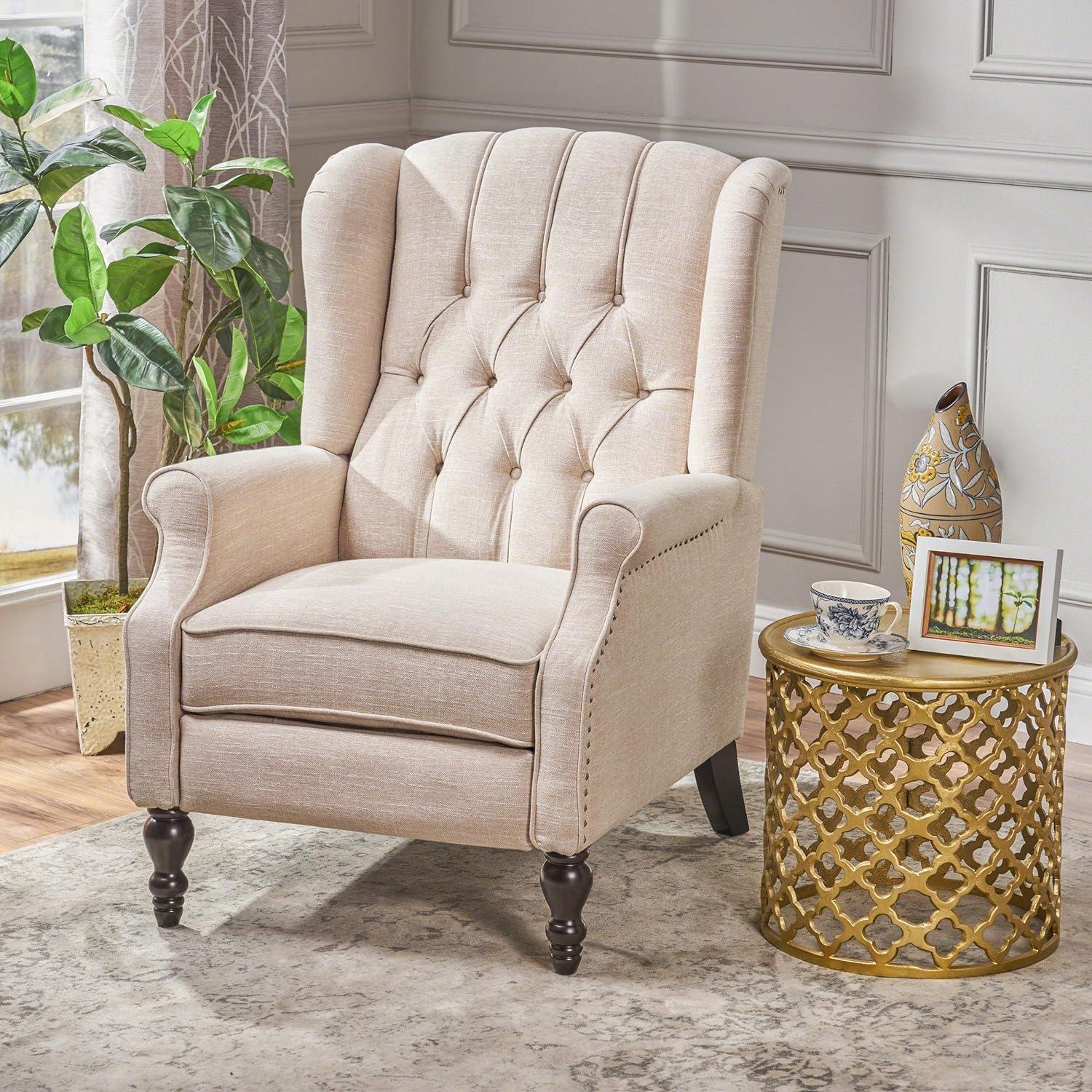 Elizabeth Light Beige Tufted Fabric Recliner Chair