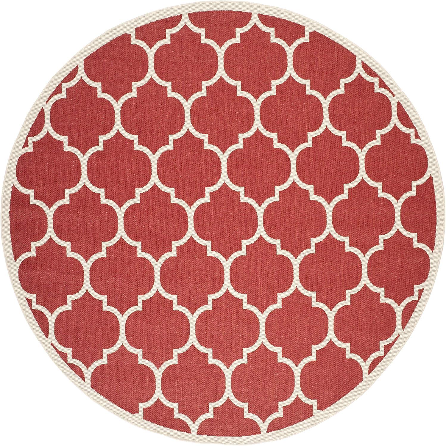 47" Round Red Synthetic Non-slip Area Rug