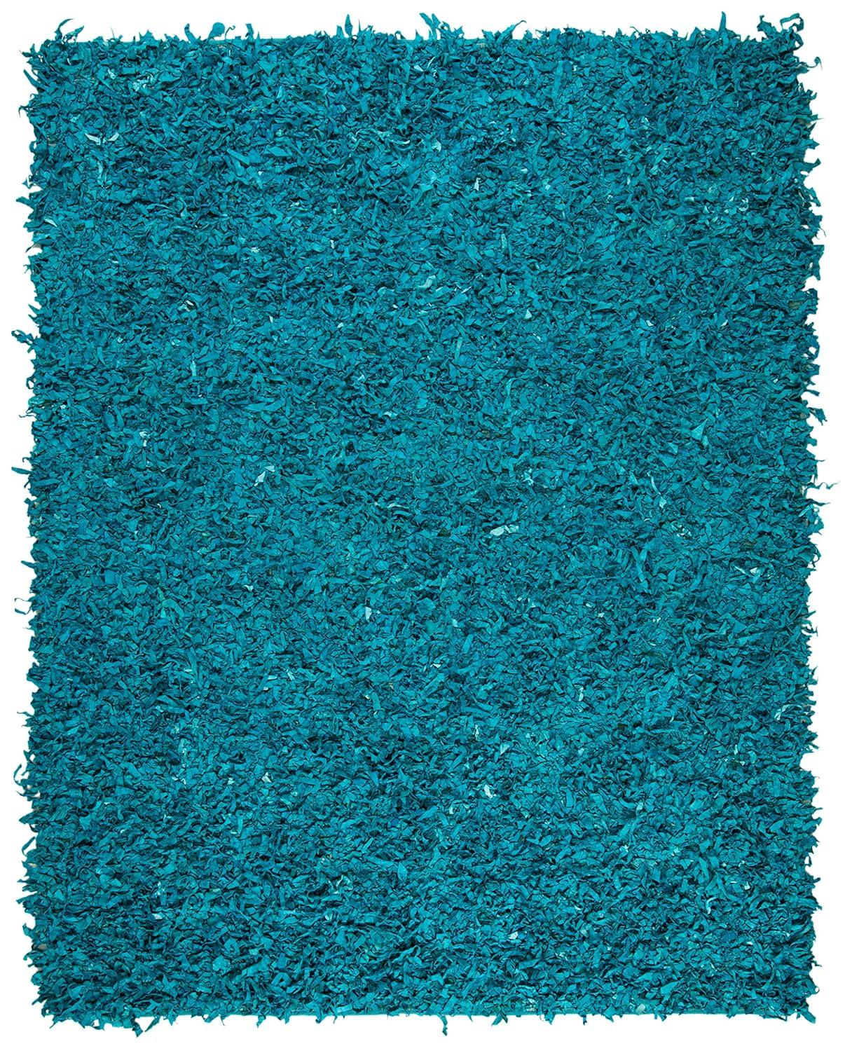 SAFAVIEH Leather Shag Collection Accent Rug - 4' x 6', Light Blue, Hand-Knotted Modern Leather, Ideal for High Traffic Areas in Entryway, Living Room, Bedroom (LSG511L)