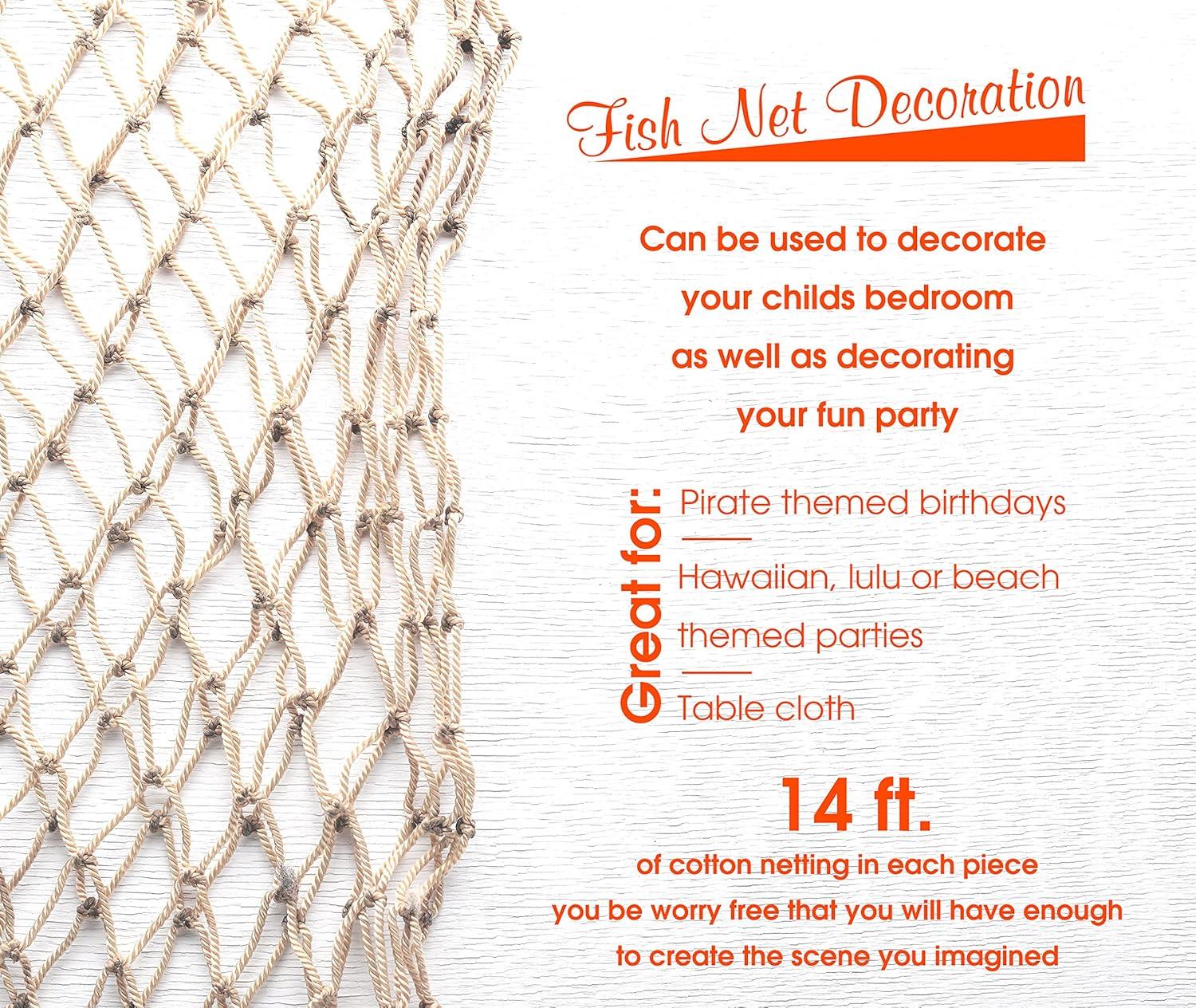 Big Mo's Toys Fish Net Party Decorations Nautical Wall Decor - 14 ft - Natural