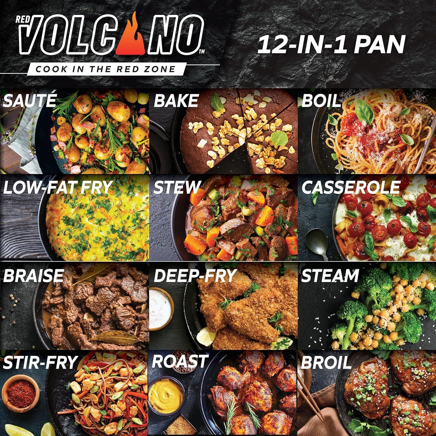 Red Ceramic Nonstick Aluminum Fry Pan with Glass Lid, 11"