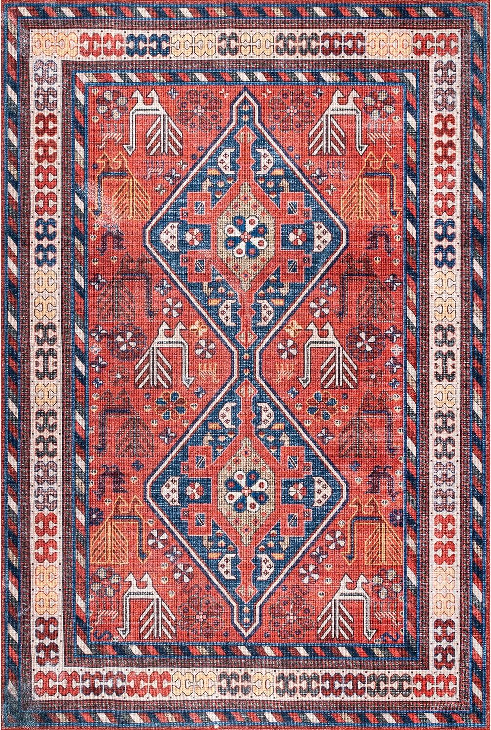 Rust and Gray Synthetic Tribal Runner Rug, 2'6" x 8'