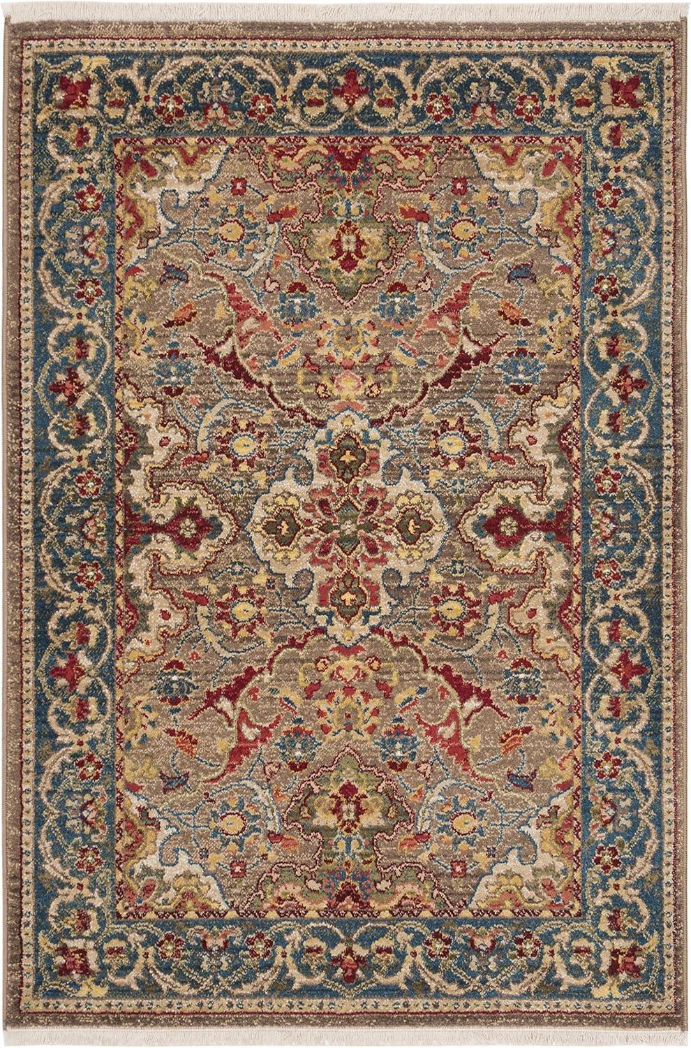 Elegant Taupe & Blue Reversible Synthetic Area Rug, 3'3" x 4'10"