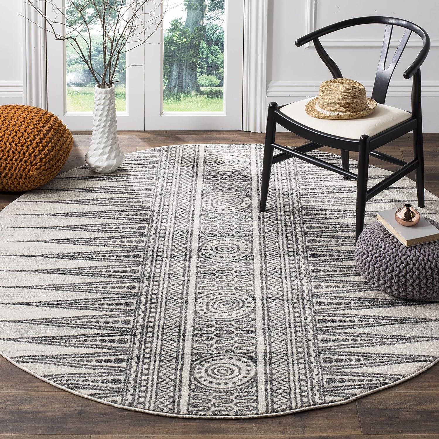 Evoke EVK226 Power Loomed Area Rug - Ivory/Grey - 6'7" Round - Safavieh.