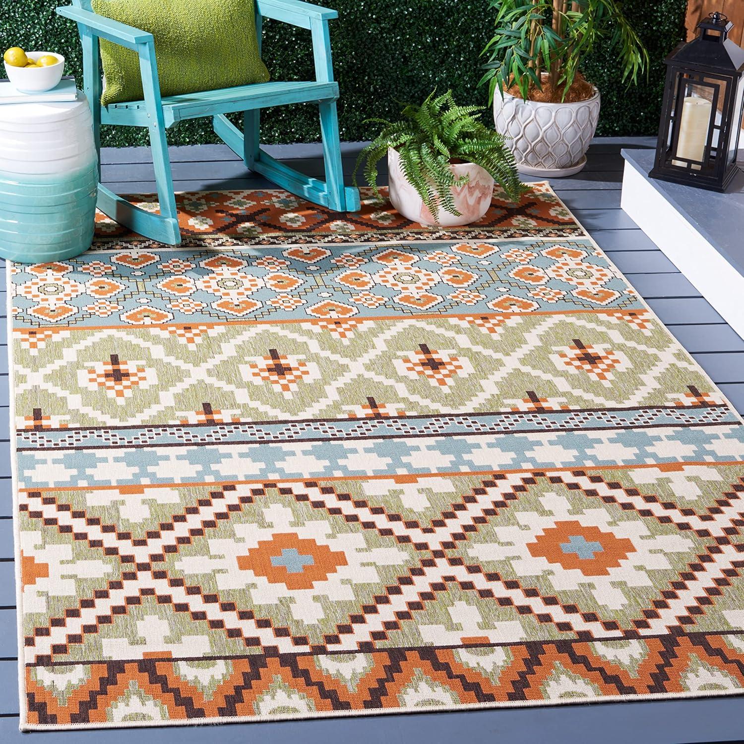 Veranda VER097 Power Loomed Indoor and Outdoor Area Rug - Green/Terracotta - 5'3"x7'7" - Safavieh.
