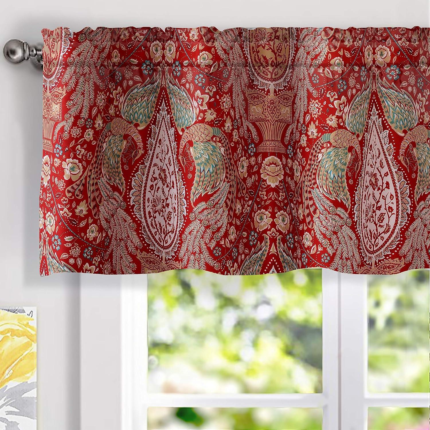DriftAway Alyssa Jacobean Elegant Floral Leaves Pattern Thermal Insulated Blackout Lined Rod Pocket Window Curtain Valance for Kitchen Café, 52" x 18" Plus 2" Header, Gray, 2 Pack