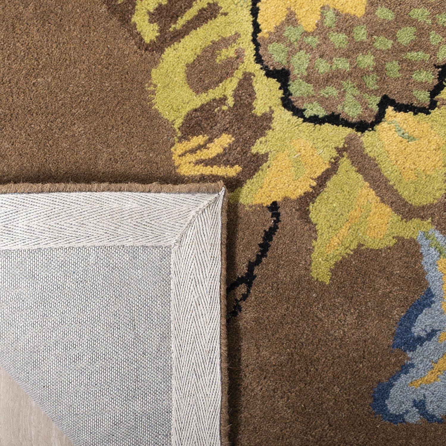 Brown and Multicolor Floral Handmade Wool Area Rug