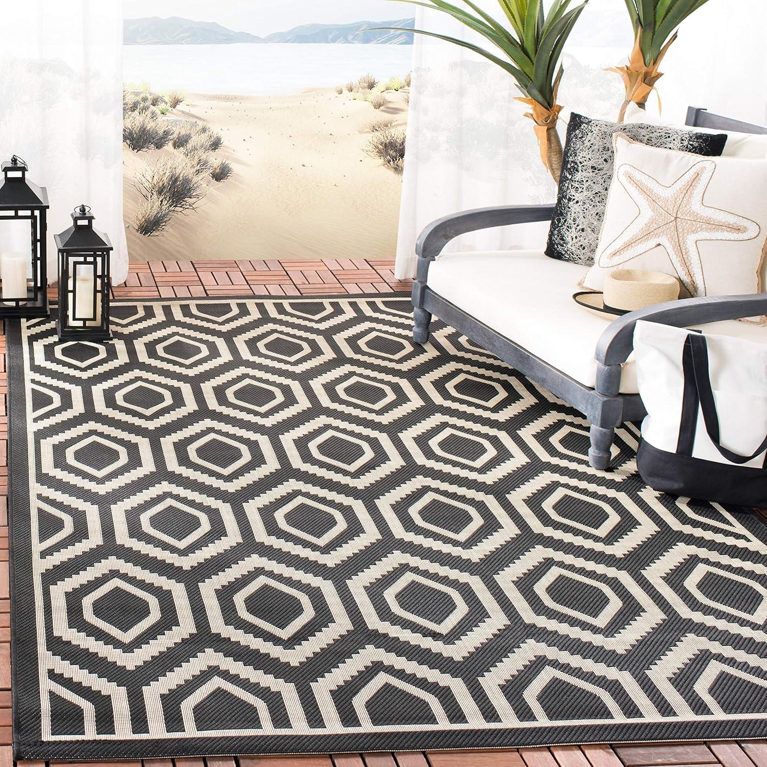 Courtyard CY6902 Power Loomed Indoor and Outdoor Area Rug - Navy/Beige - 9'x12' - Safavieh