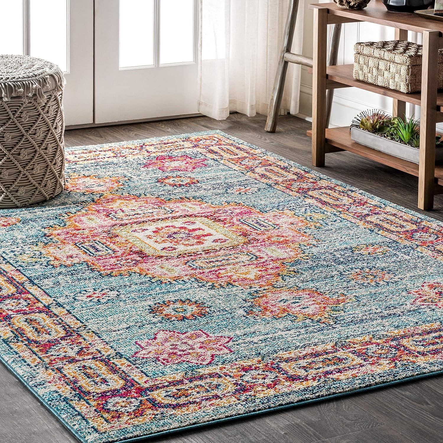 JONATHAN Y Bohemian FLAIR Boho Vintage Medallion Blue/Red 8 ft. x 10 ft. Area Rug