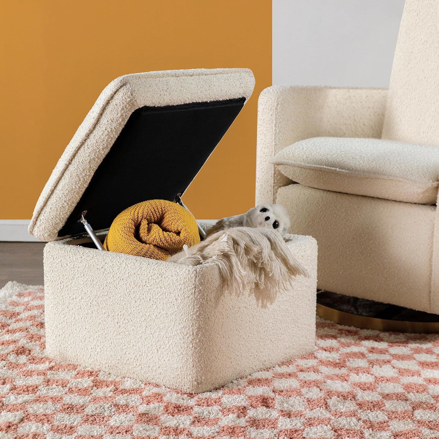 Cali Square Cream Boucle Storage Ottoman with FSC Certified Wood