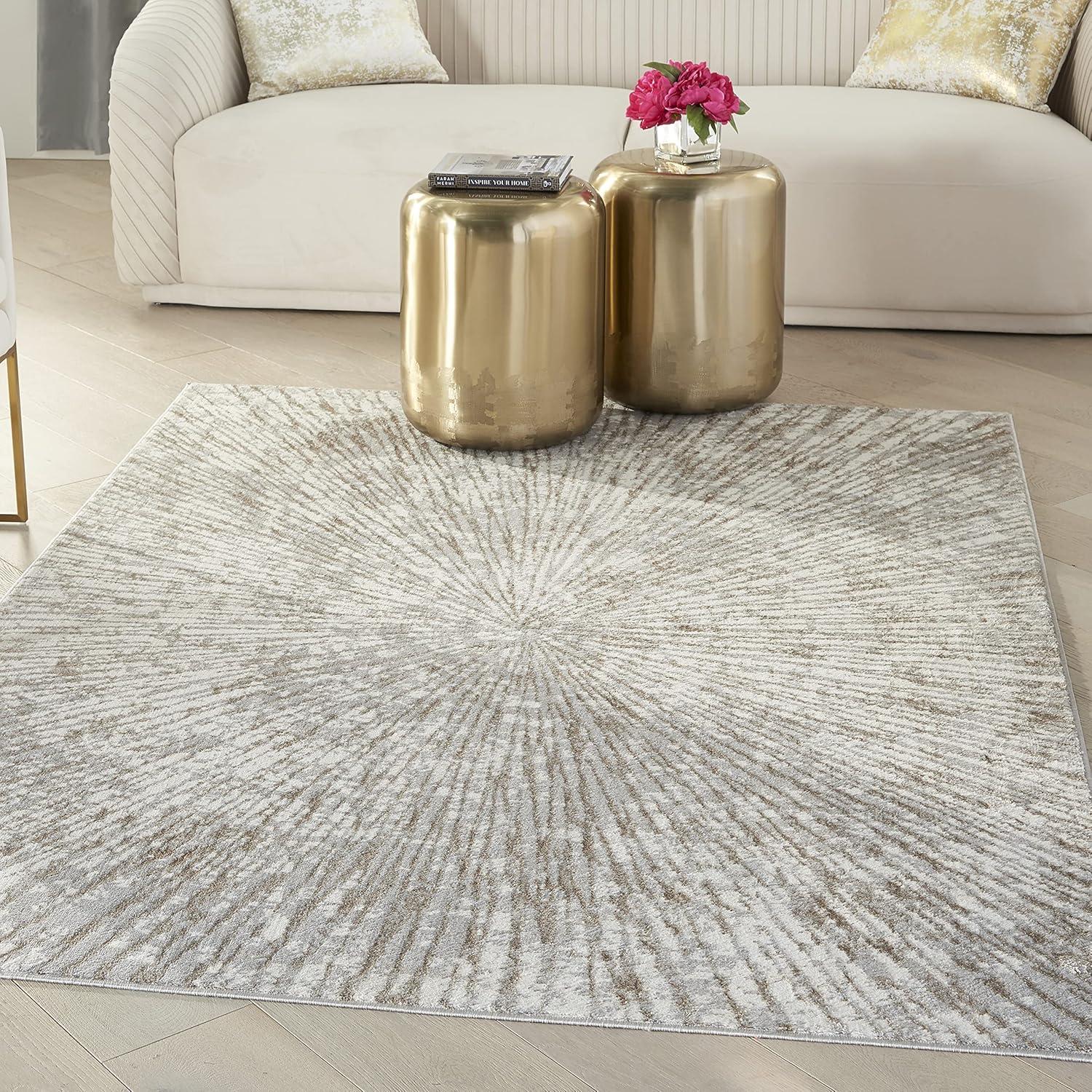 Gray and Beige Abstract Synthetic 5' x 7' Area Rug