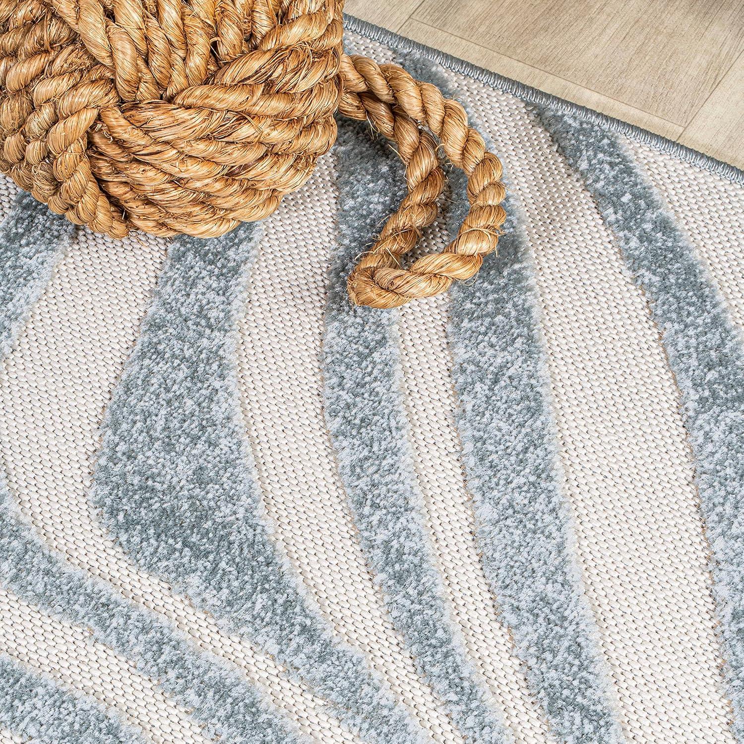 JONATHAN Y Maribo High-Low Abstract Groovy Striped Light Blue/Ivory 4 ft. x 6 ft. Indoor/Outdoor Area Rug