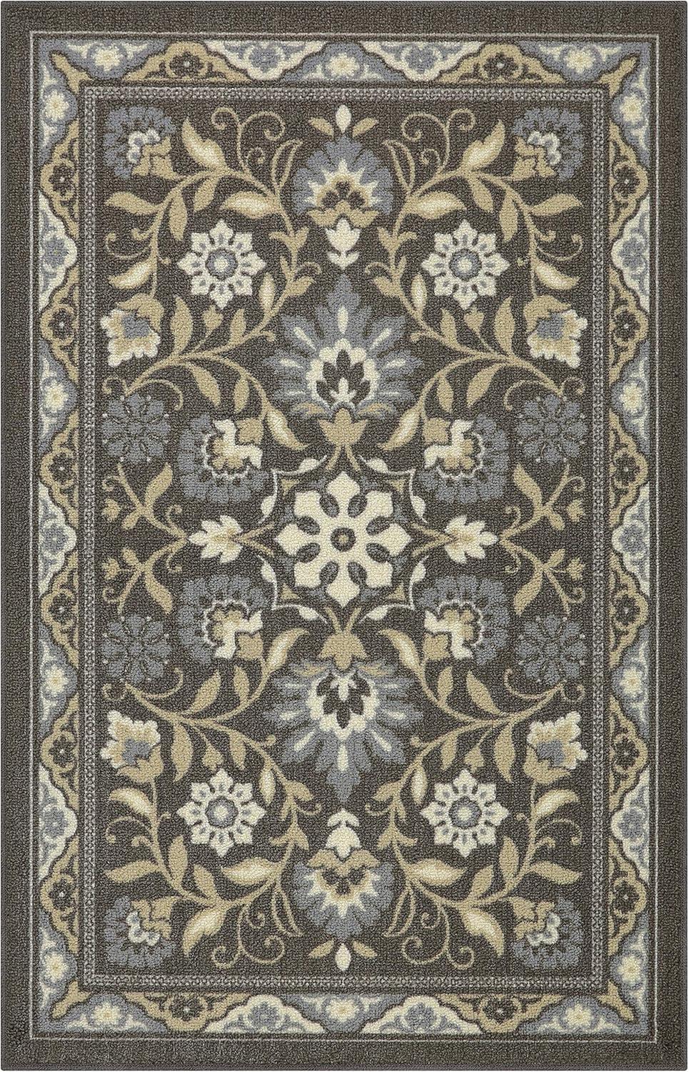 Maples Rugs Florence Traditional Swirl Gray Washable Entryway Area Rug, 2'6 x 3'10