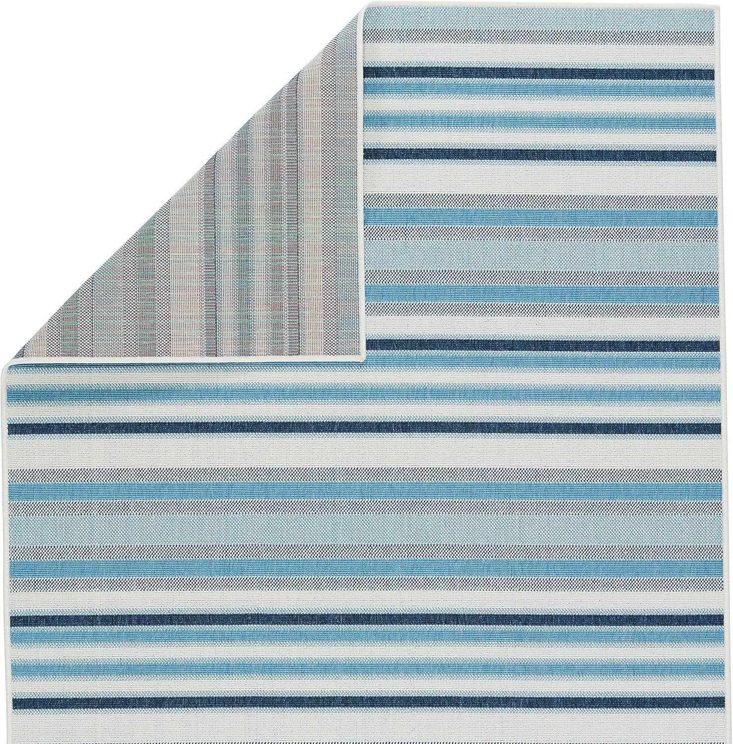 Coastal Stripe Blue and Cream 9' x 12' Synthetic Area Rug