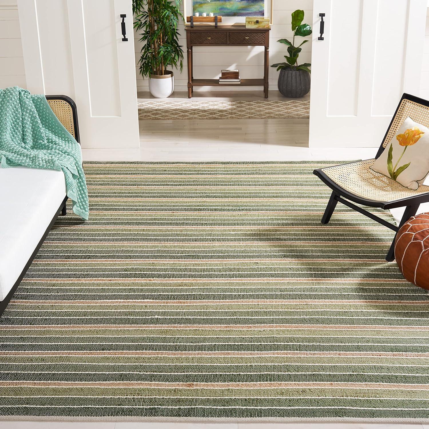 Striped Kilim STK312 Hand Woven Area Rug - Green/Natural - 8'x10' - Safavieh.