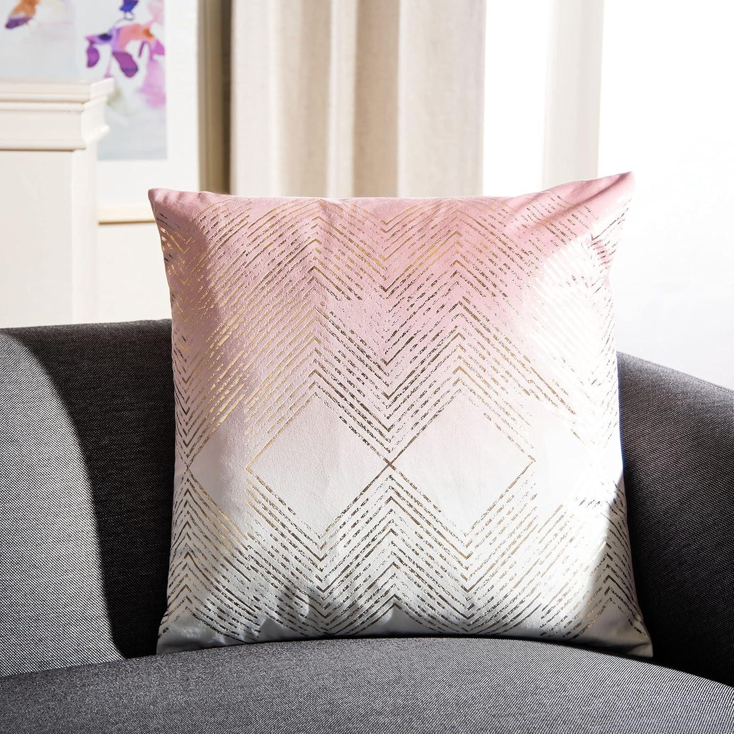 Art Deco Inspired Blush and Gold Square Pillow, 19"x19"