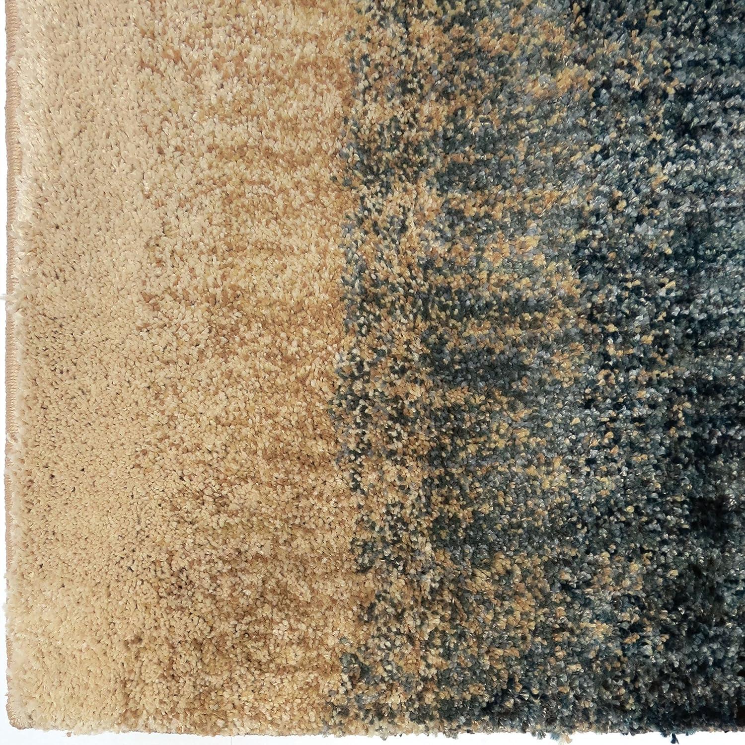 Skyline Blue and Beige Striped Synthetic Shag Rug 5'3" x 7'6"