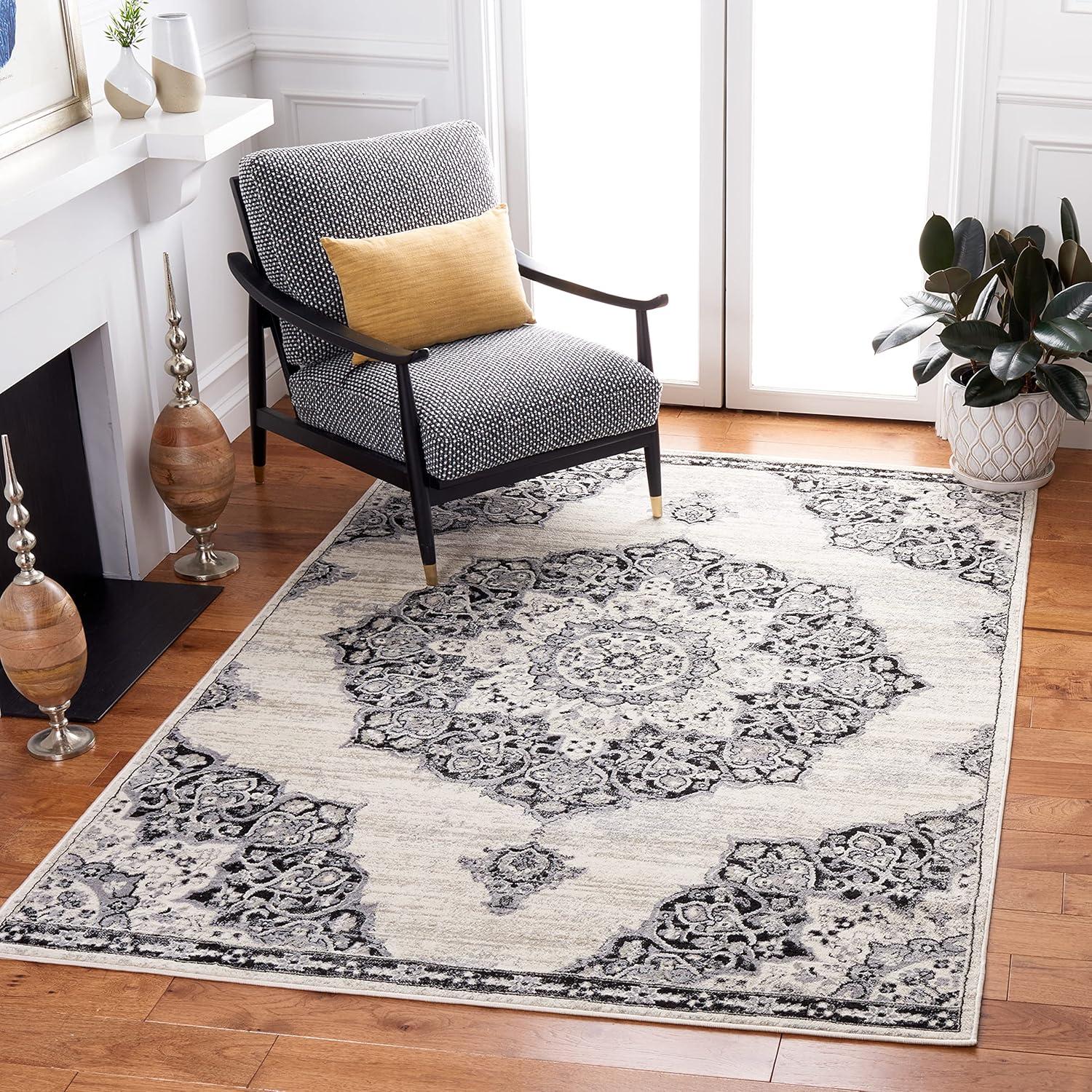 Brentwood BNT802 Power Loomed Area Rug - Ivory/Black - 6'x9' - Safavieh.