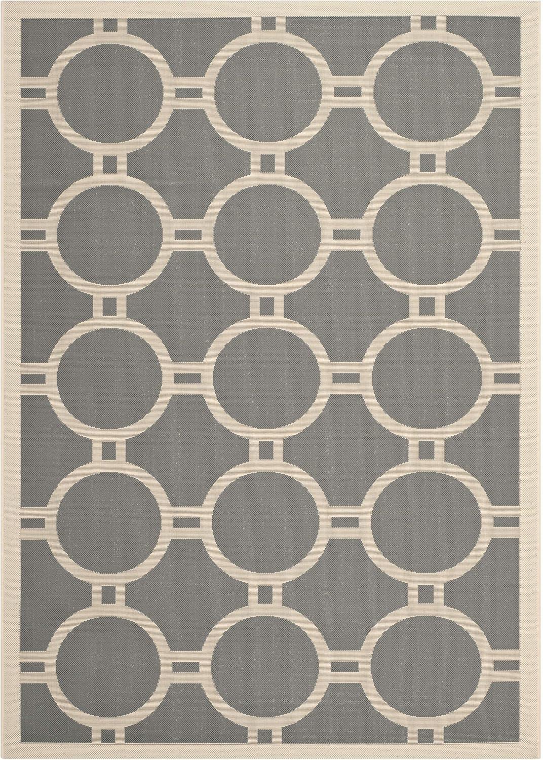 SAFAVIEH Courtyard Ariel Geometric Circle Indoor/Outdoor Area Rug, 5'3" x 7'7", Anthracite/Beige