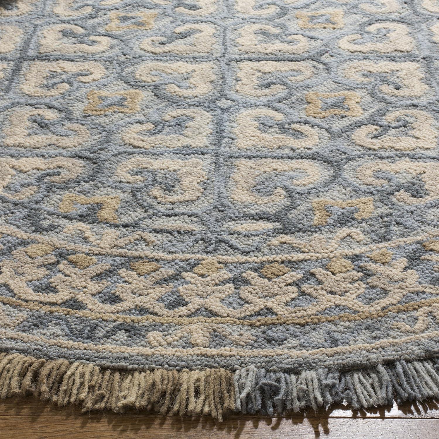 Blossom BLM420 Hand Tufted Area Rug - Light Beige/Blue - 6' Round - Safavieh.