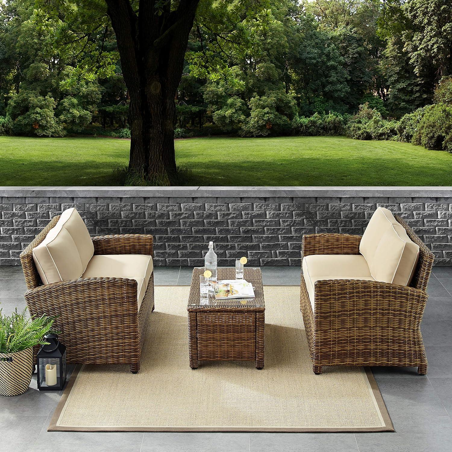 Bradenton 3-Piece Brown Wicker Outdoor Seating Set with Sand Cushions