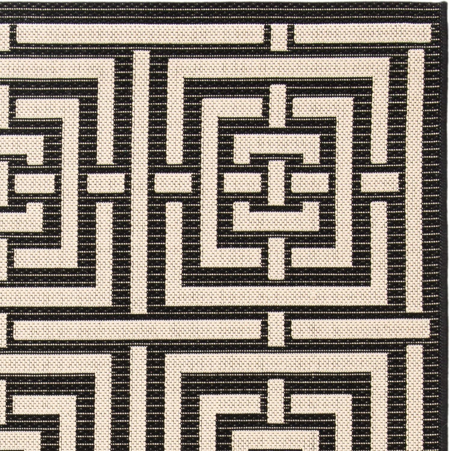 Courtyard CY6937 Power Loomed Indoor and Outdoor Area Rug - Black/Bone - 4'x5'7" - Safavieh