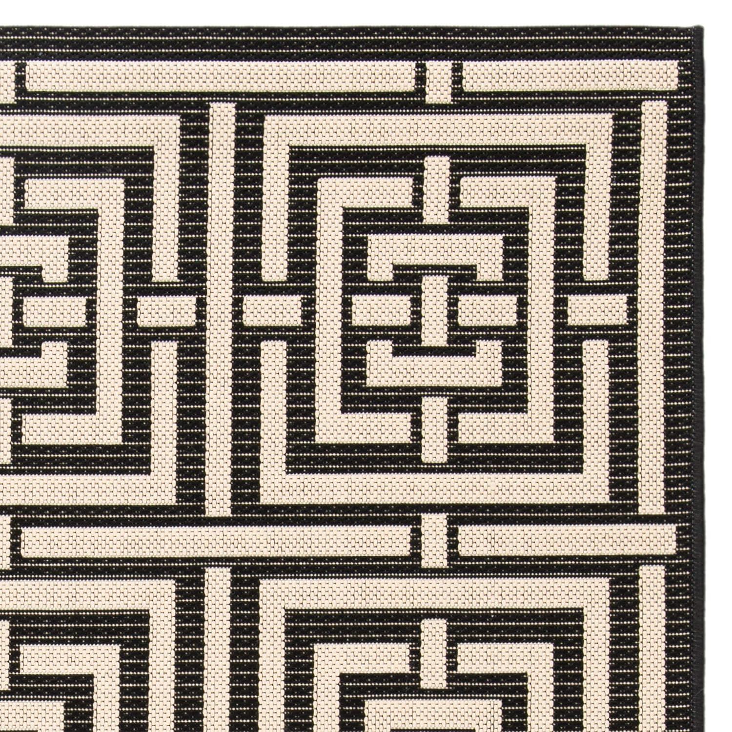 Courtyard CY6937 Power Loomed Indoor and Outdoor Area Rug - Black/Bone - 4'x5'7" - Safavieh