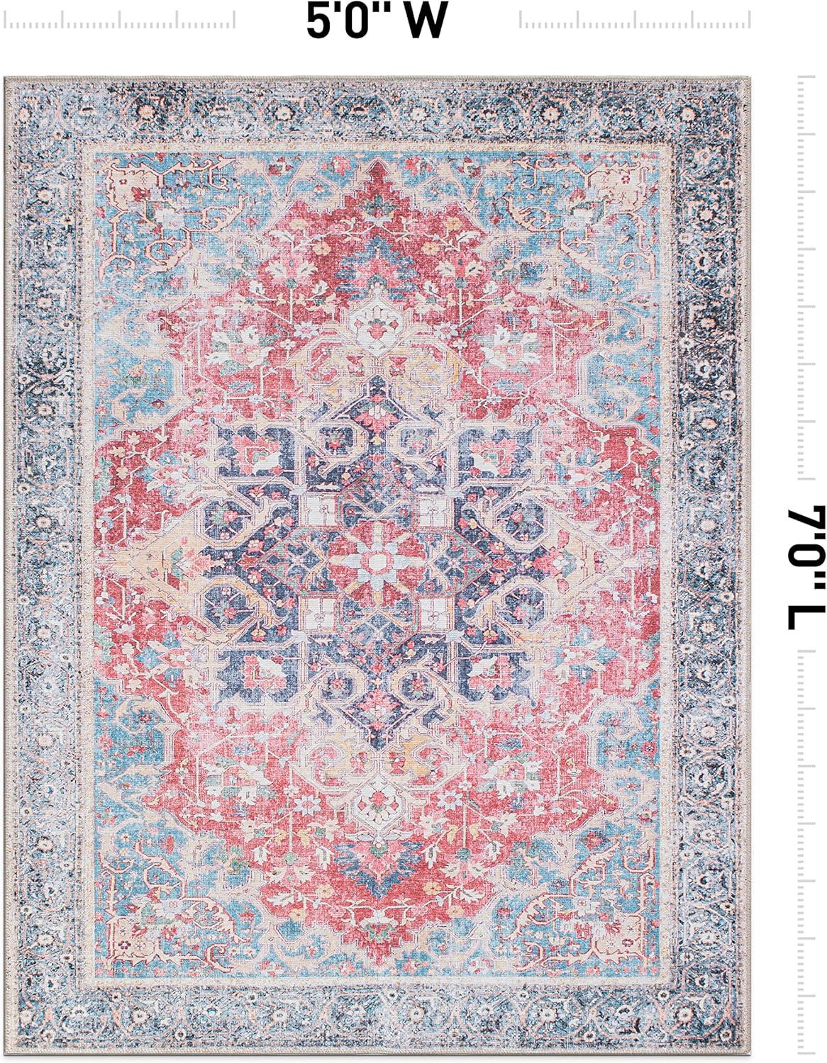 World Rug Gallery Traditional Distressed Vintage Machine Washbale Multi Area Rug