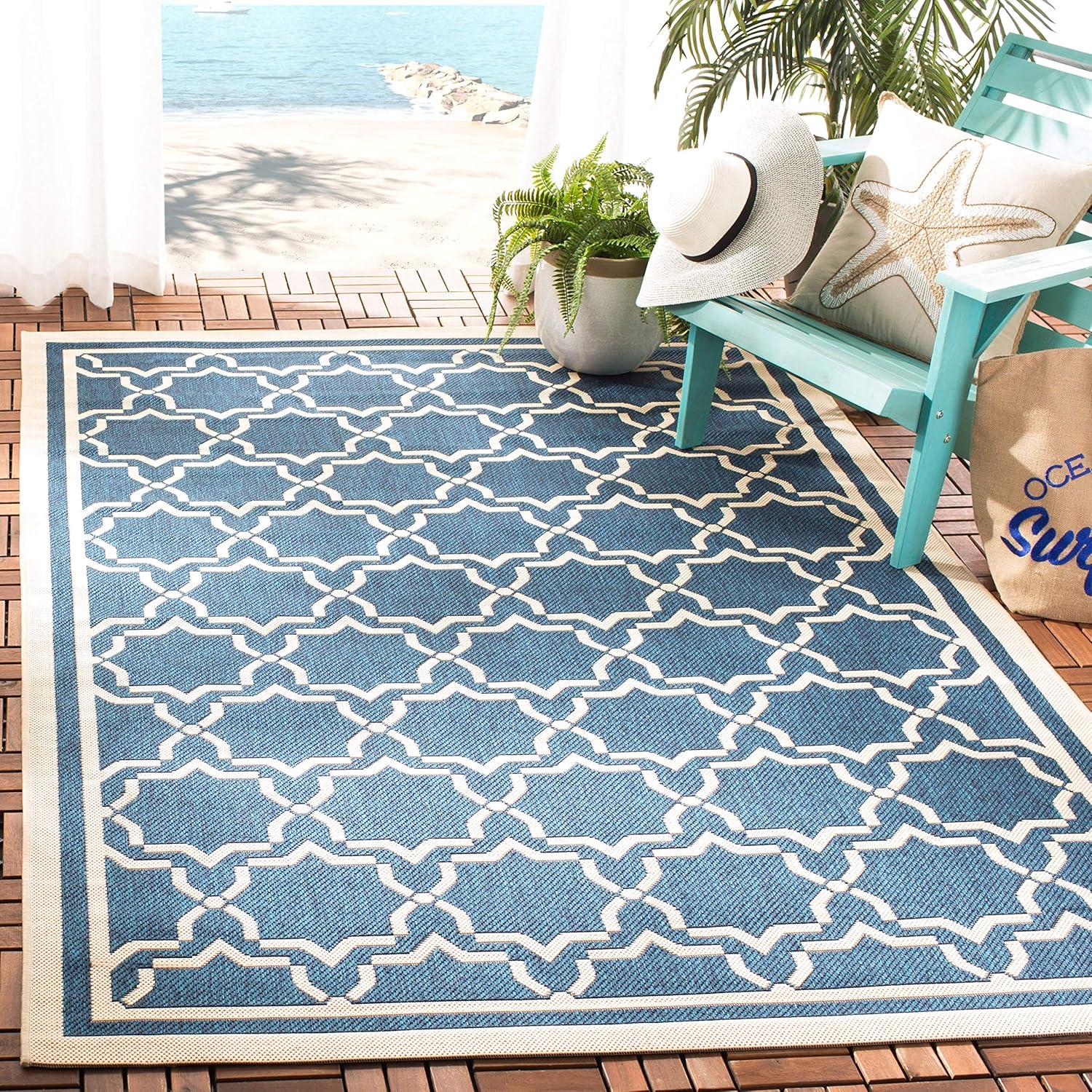 Courtyard CY6916 Power Loomed Indoor and Outdoor Area Rug - Navy/Beige - 6'7"x6'7" - Safavieh