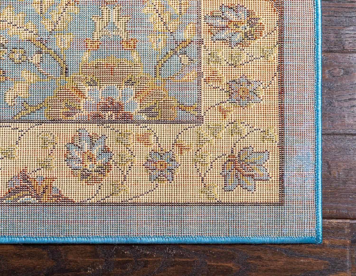 Unique Loom Cape Cod Espahan Rug Blue/Black 5' 3" x 8' Rectangle Floral Traditional Perfect For Living Room Bed Room Dining Room Office