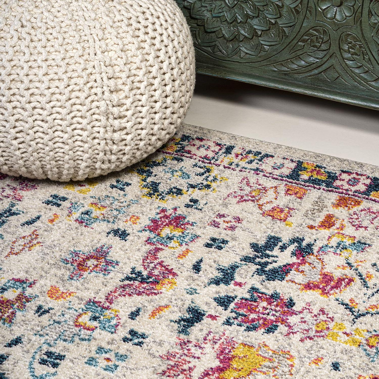 Ivory and Multicolor Synthetic Persian Boho Floral 5' x 8' Rug