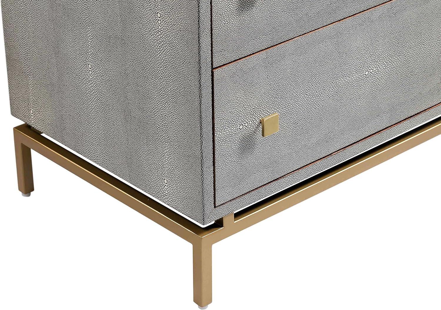 Pesce Modern Gray Shagreen 2-Drawer Nightstand with Brass Accents