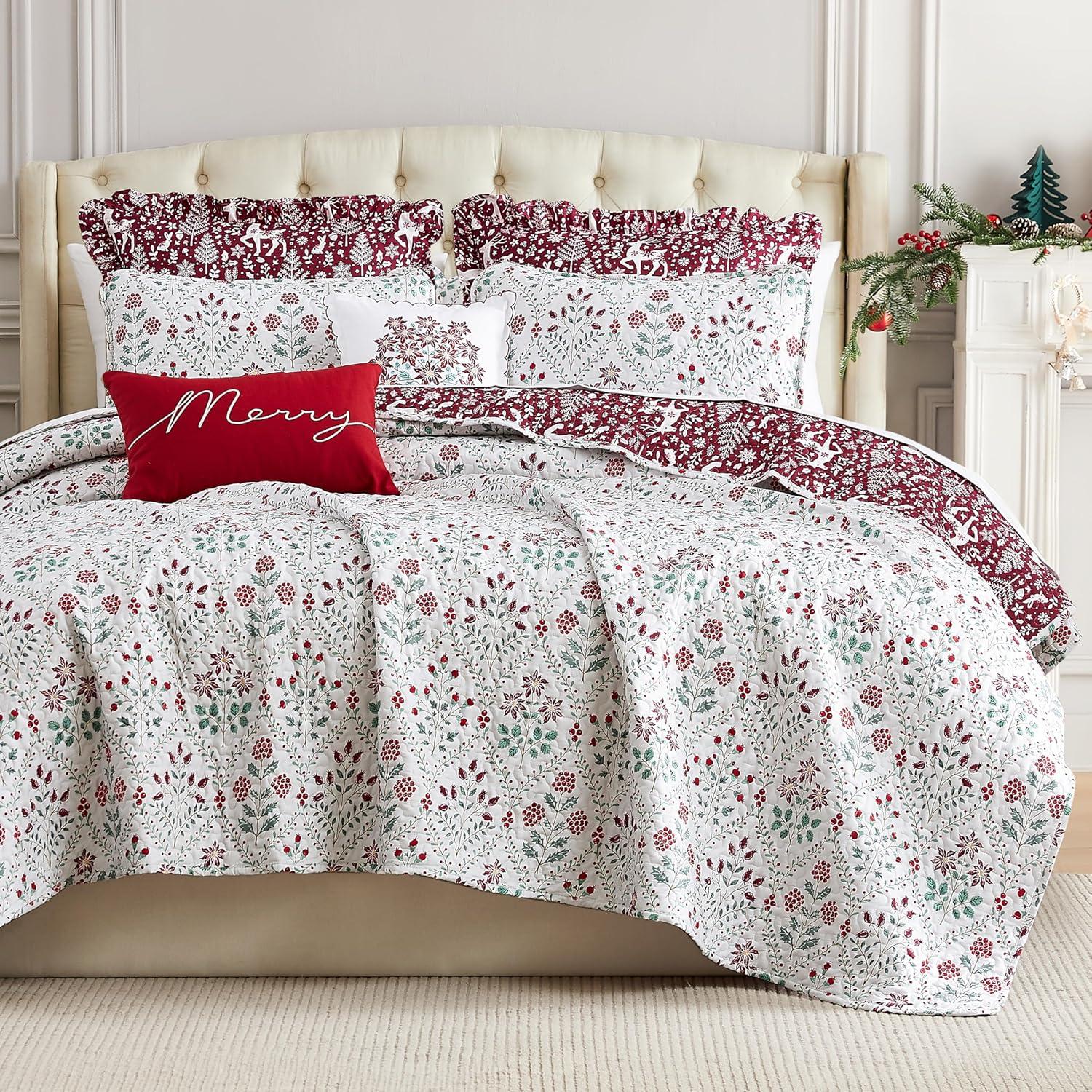 Twin Red and Cream Reversible Microfiber Christmas Bedding Set