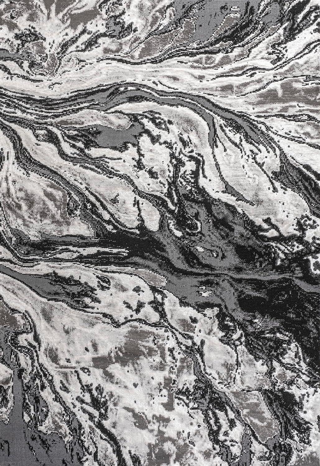 3'x5' Swirl Marbled Abstract, Black/Ivory - JONATHAN Y