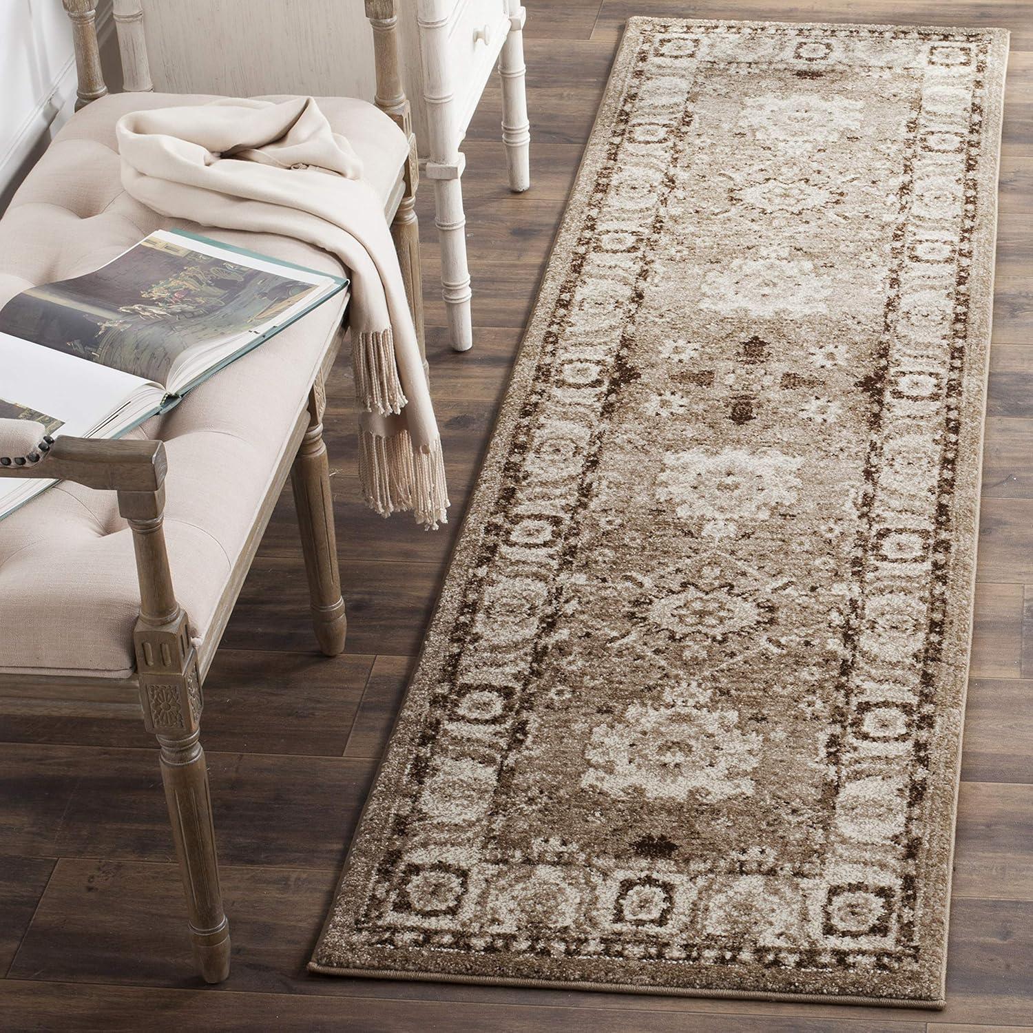 Taupe Floral Hand-knotted Synthetic Runner Rug