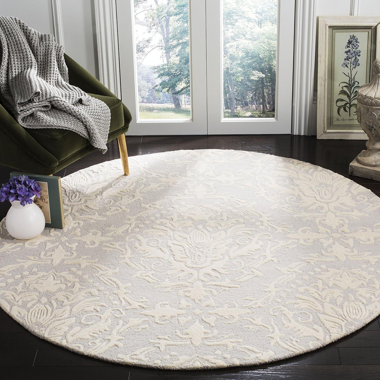 Blossom BLM107 Hand Tufted Indoor Area Rug - Blue/Ivory - 6' Round - Safavieh